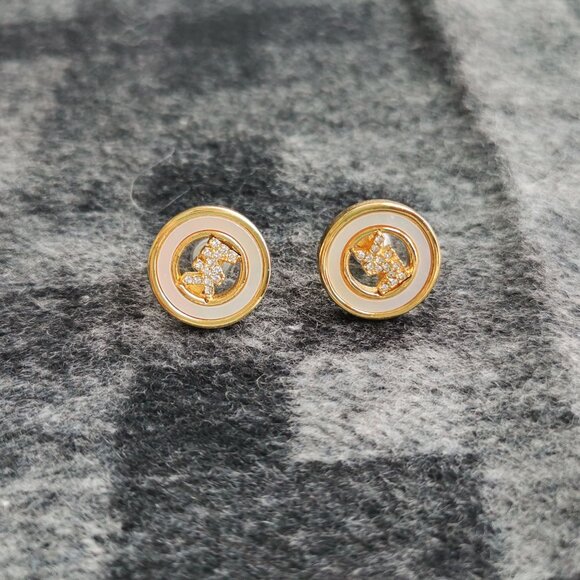 Michael Kors Pave Logo Gold Crystal Disc Stud Earrings MKJ7764 BRAND NEW - Picture 1 of 4